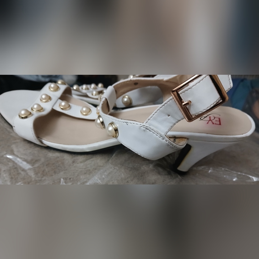 White Pearl-Embellished Sandals by EY Boutique